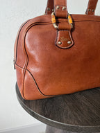 Gucci Mini Boston Leather Bamboo Handbag Brown