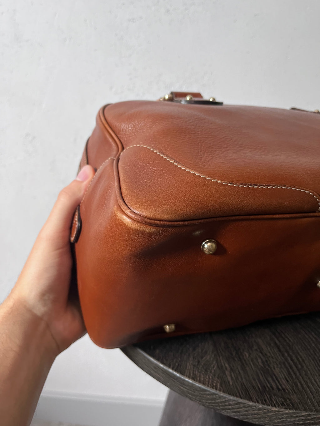 Gucci Mini Boston Leather Bamboo Handbag Brown