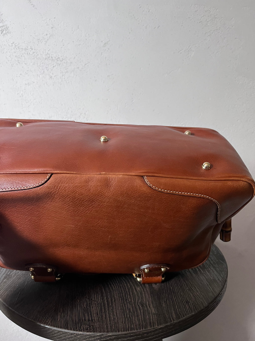 Gucci Mini Boston Leather Bamboo Handbag Brown