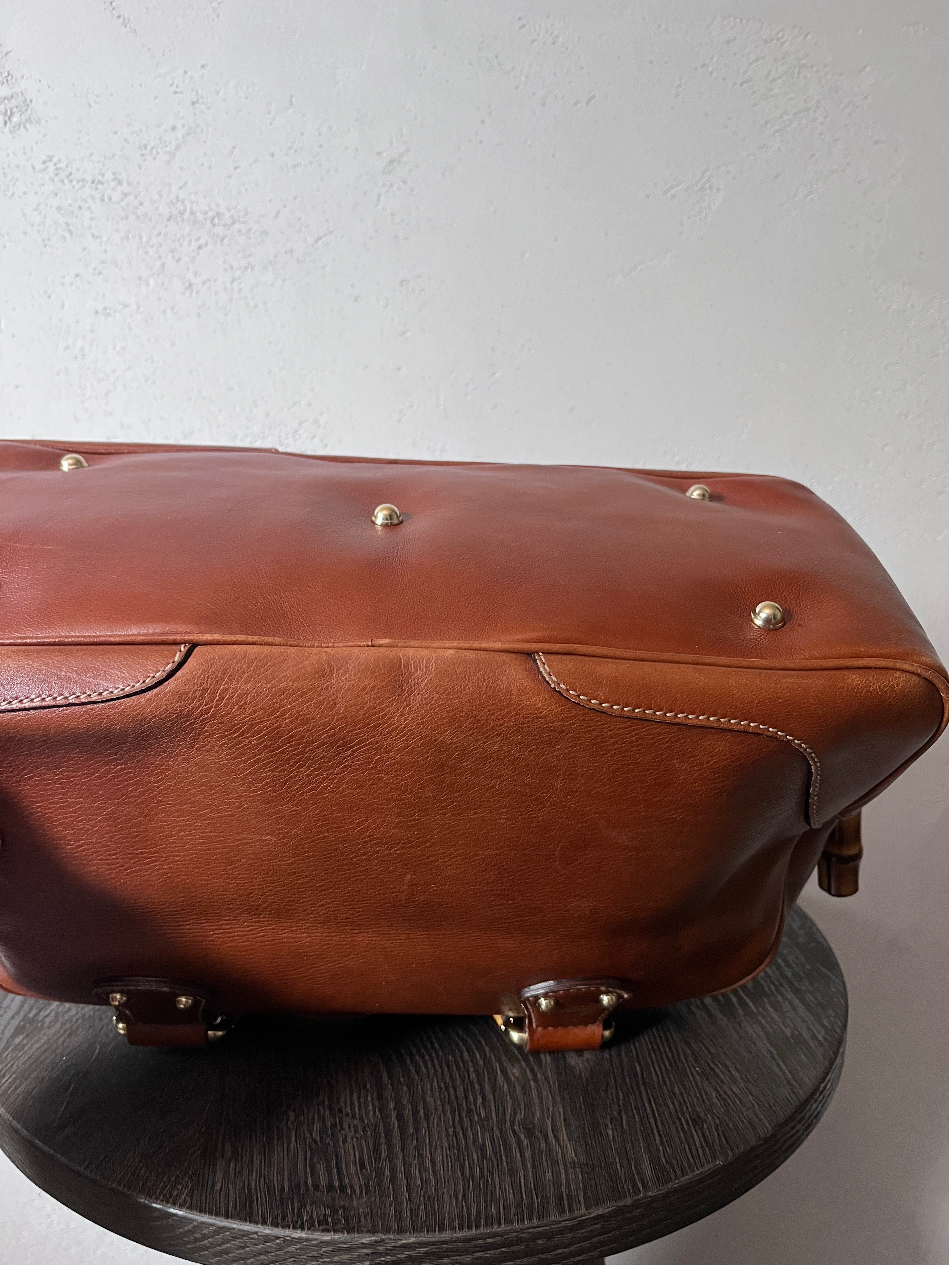 Gucci Mini Boston Leather Bamboo Handbag Brown