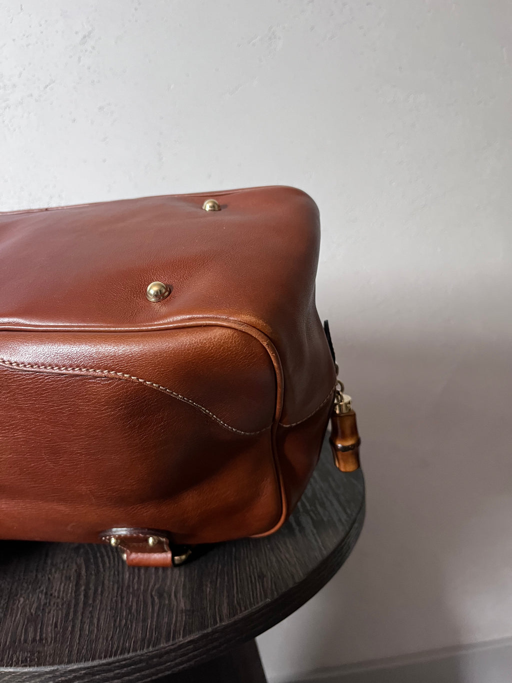 Gucci Mini Boston Leather Bamboo Handbag Brown