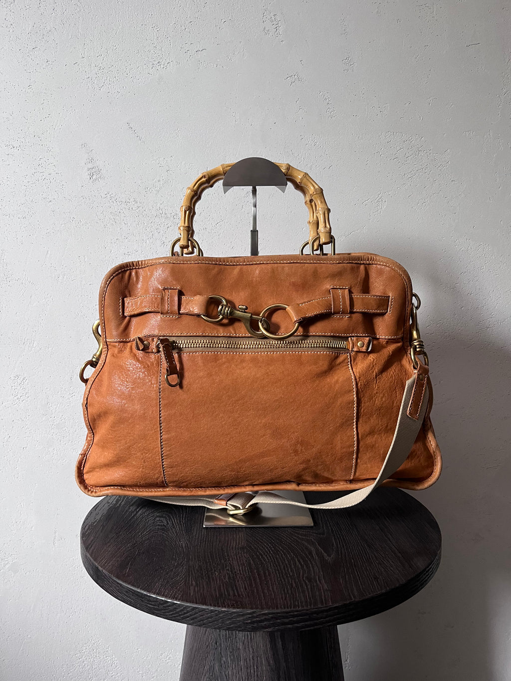 90s Miu Miu Leather Bamboo Handbag Camel Brown