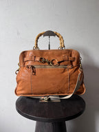 90s Miu Miu Leather Bamboo Handbag Camel Brown