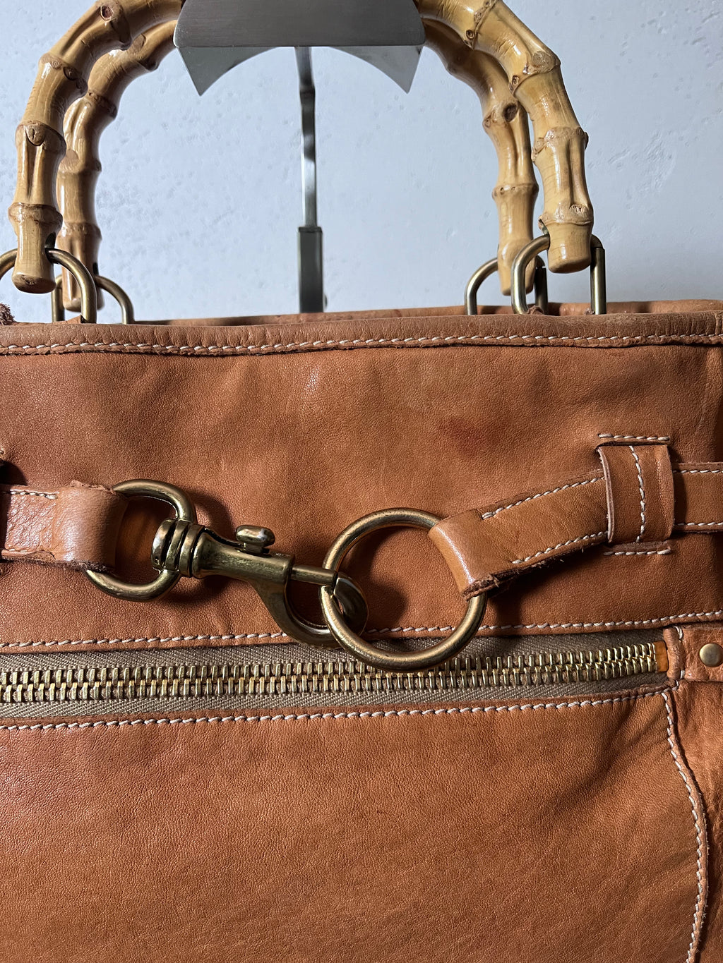 90s Miu Miu Leather Bamboo Handbag Camel Brown