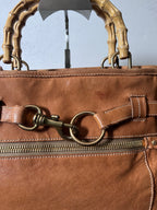 90s Miu Miu Leather Bamboo Handbag Camel Brown