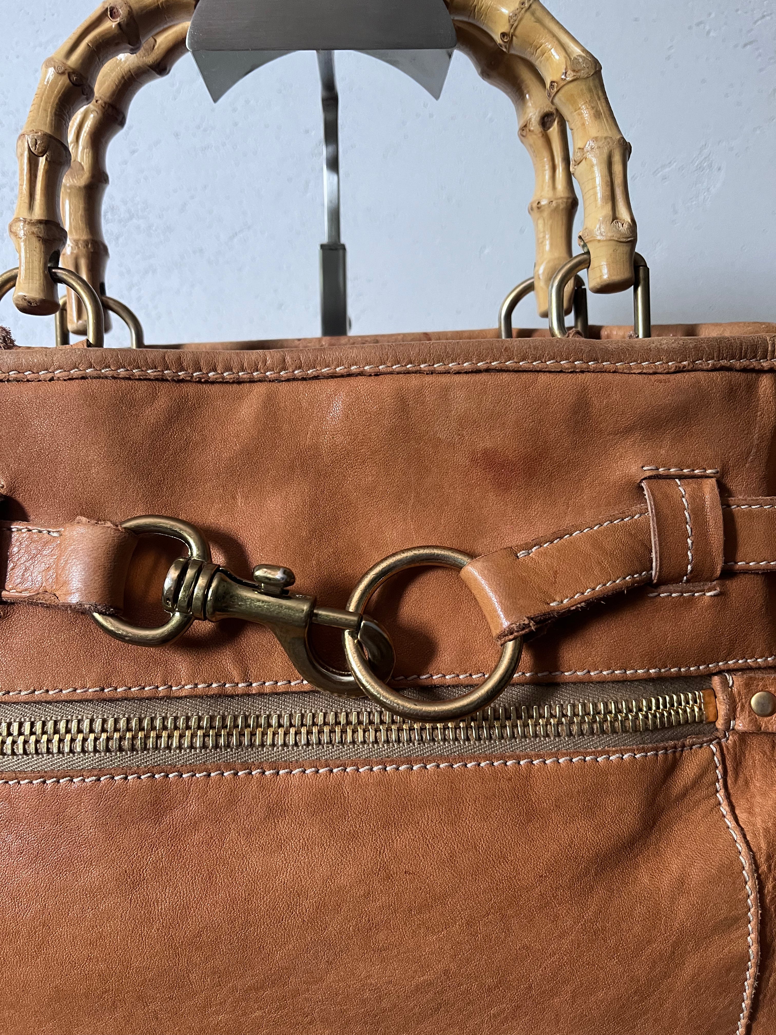 90s Miu Miu Leather Bamboo Handbag Camel Brown