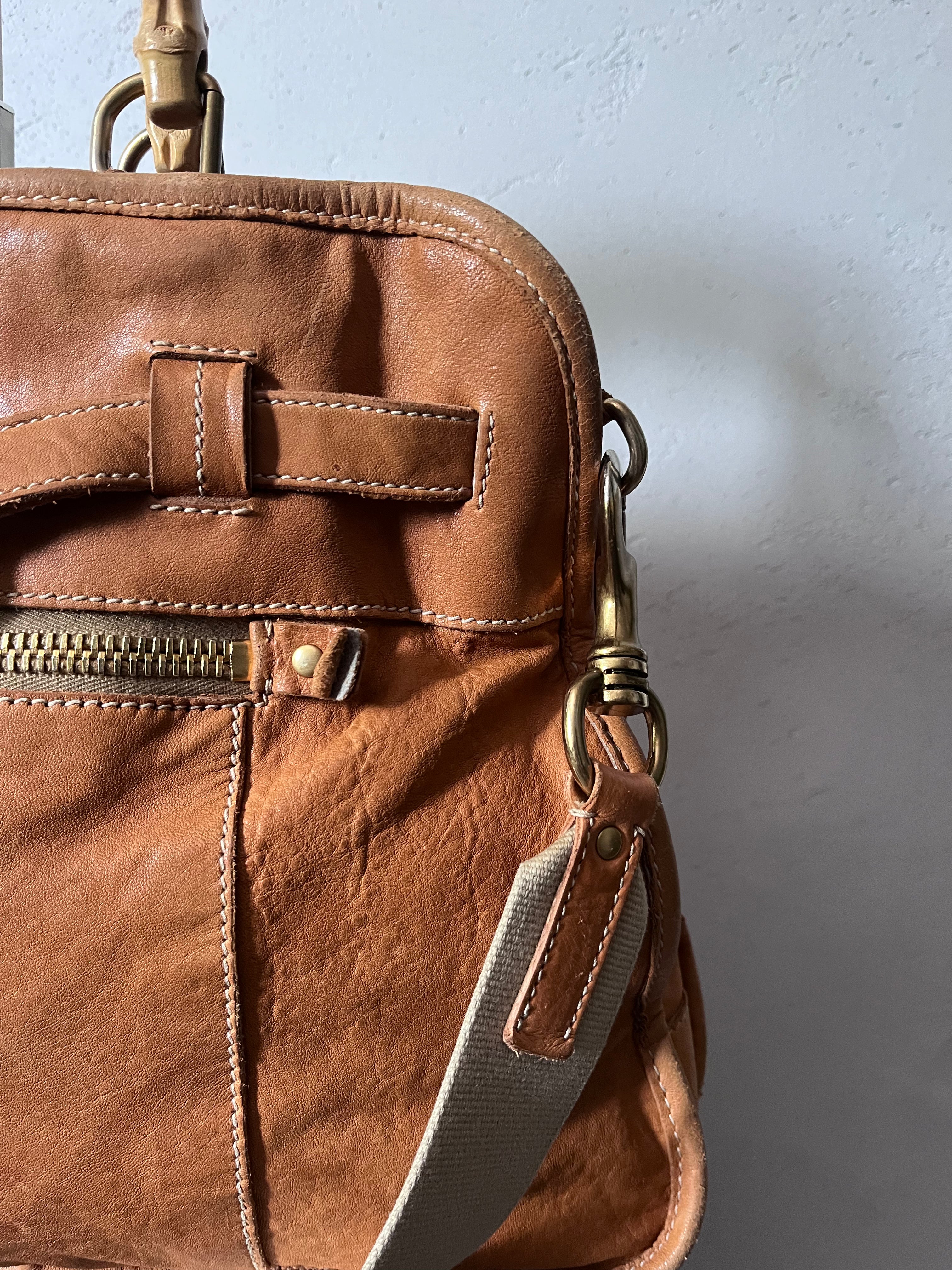 90s Miu Miu Leather Bamboo Handbag Camel Brown