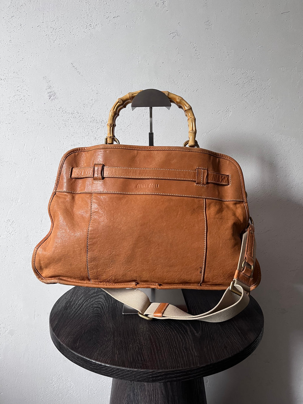 90s Miu Miu Leather Bamboo Handbag Camel Brown
