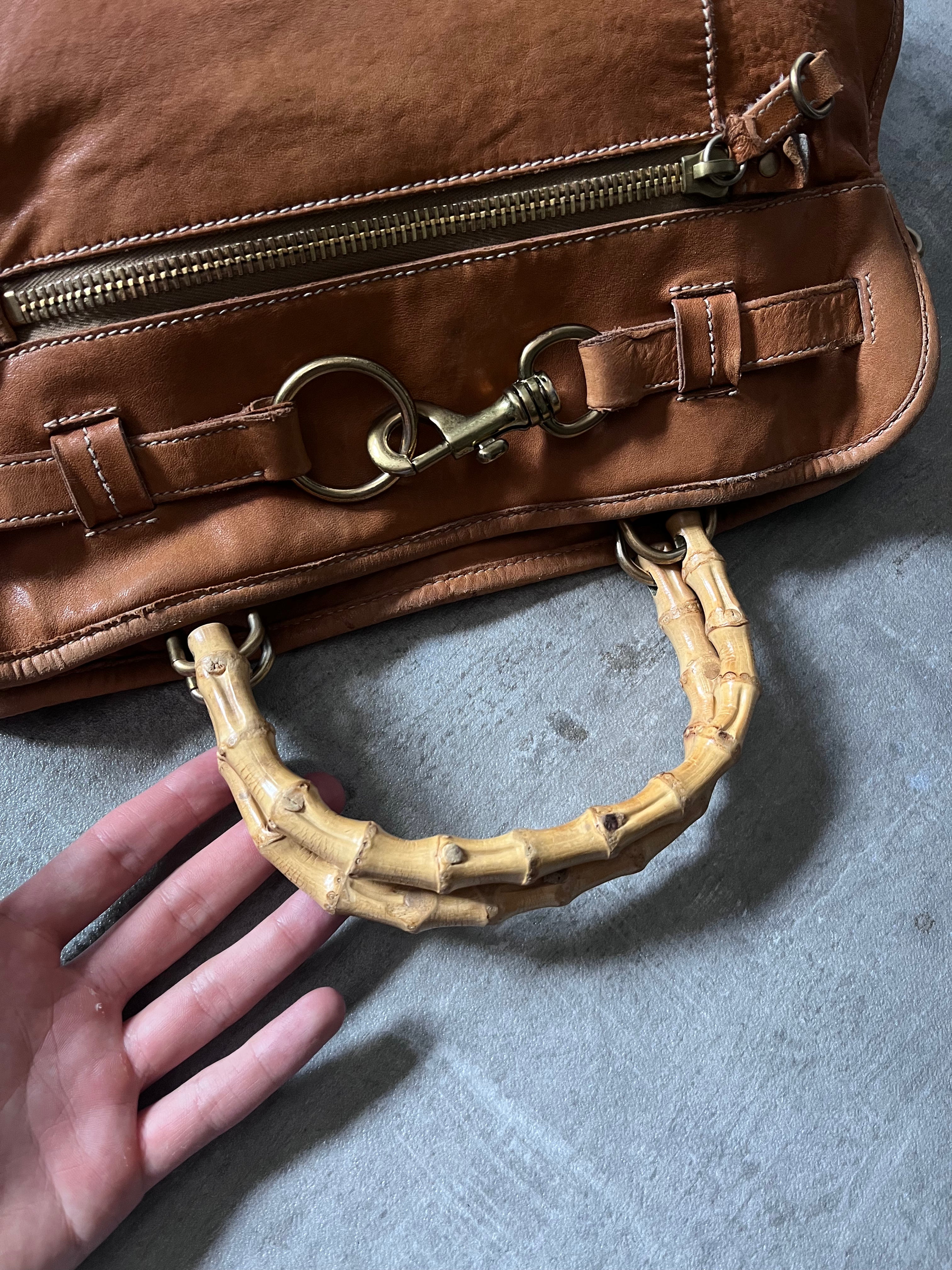 90s Miu Miu Leather Bamboo Handbag Camel Brown