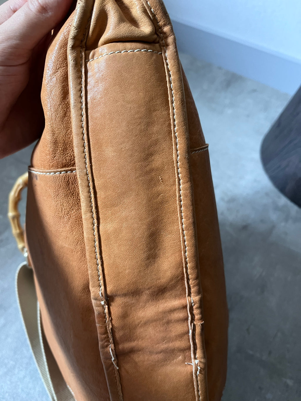 90s Miu Miu Leather Bamboo Handbag Camel Brown