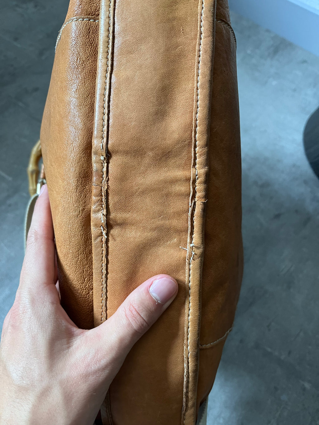 90s Miu Miu Leather Bamboo Handbag Camel Brown