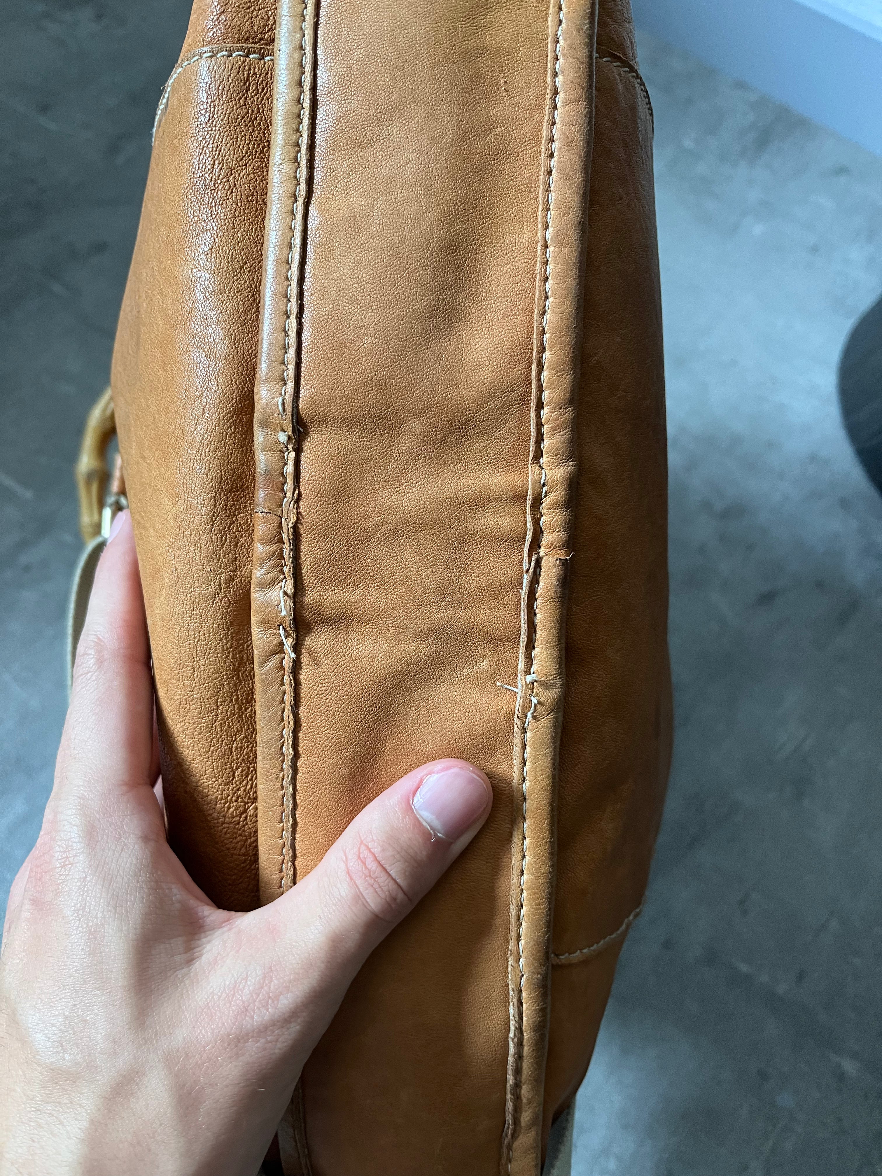 90s Miu Miu Leather Bamboo Handbag Camel Brown