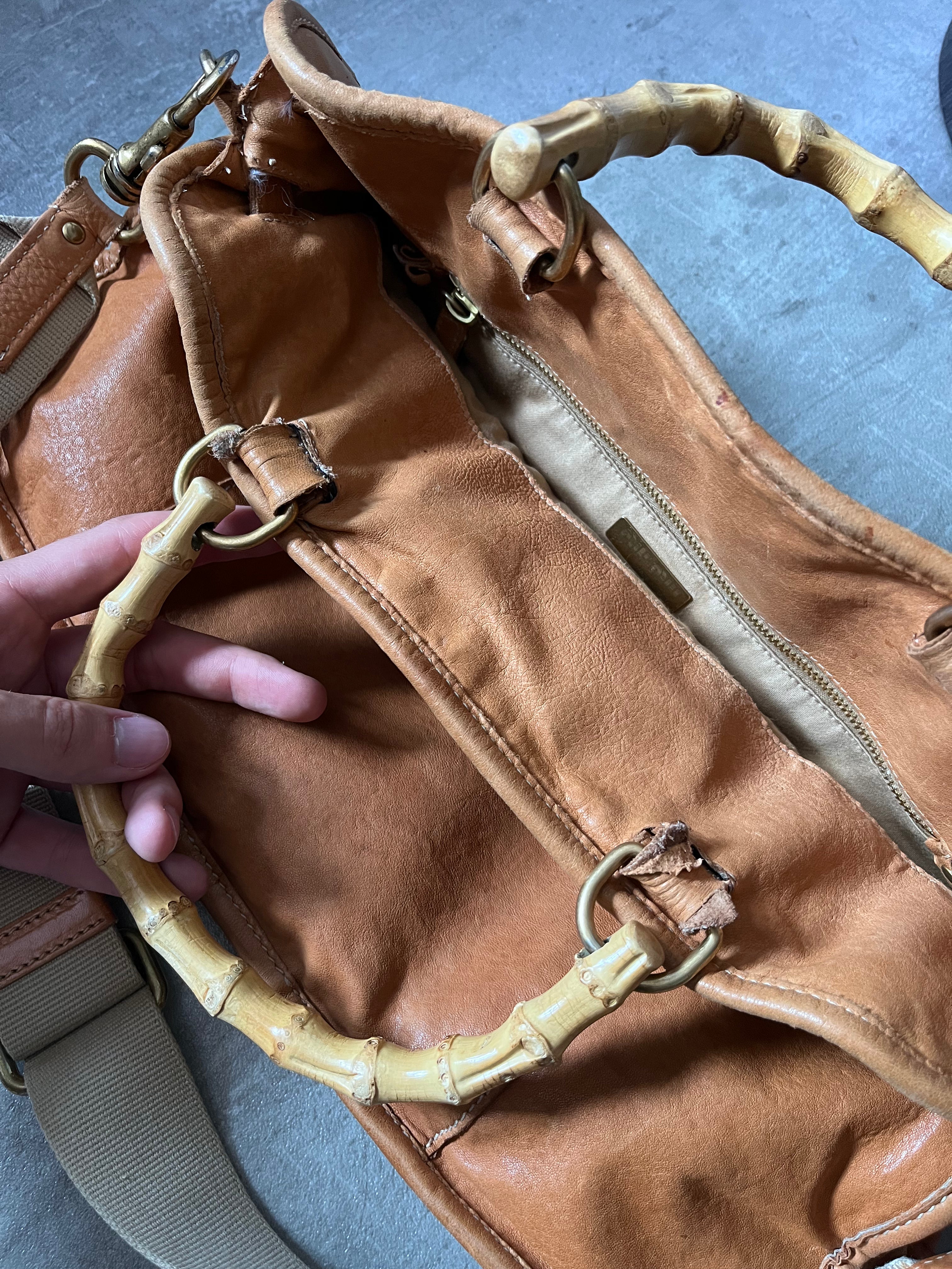 90s Miu Miu Leather Bamboo Handbag Camel Brown