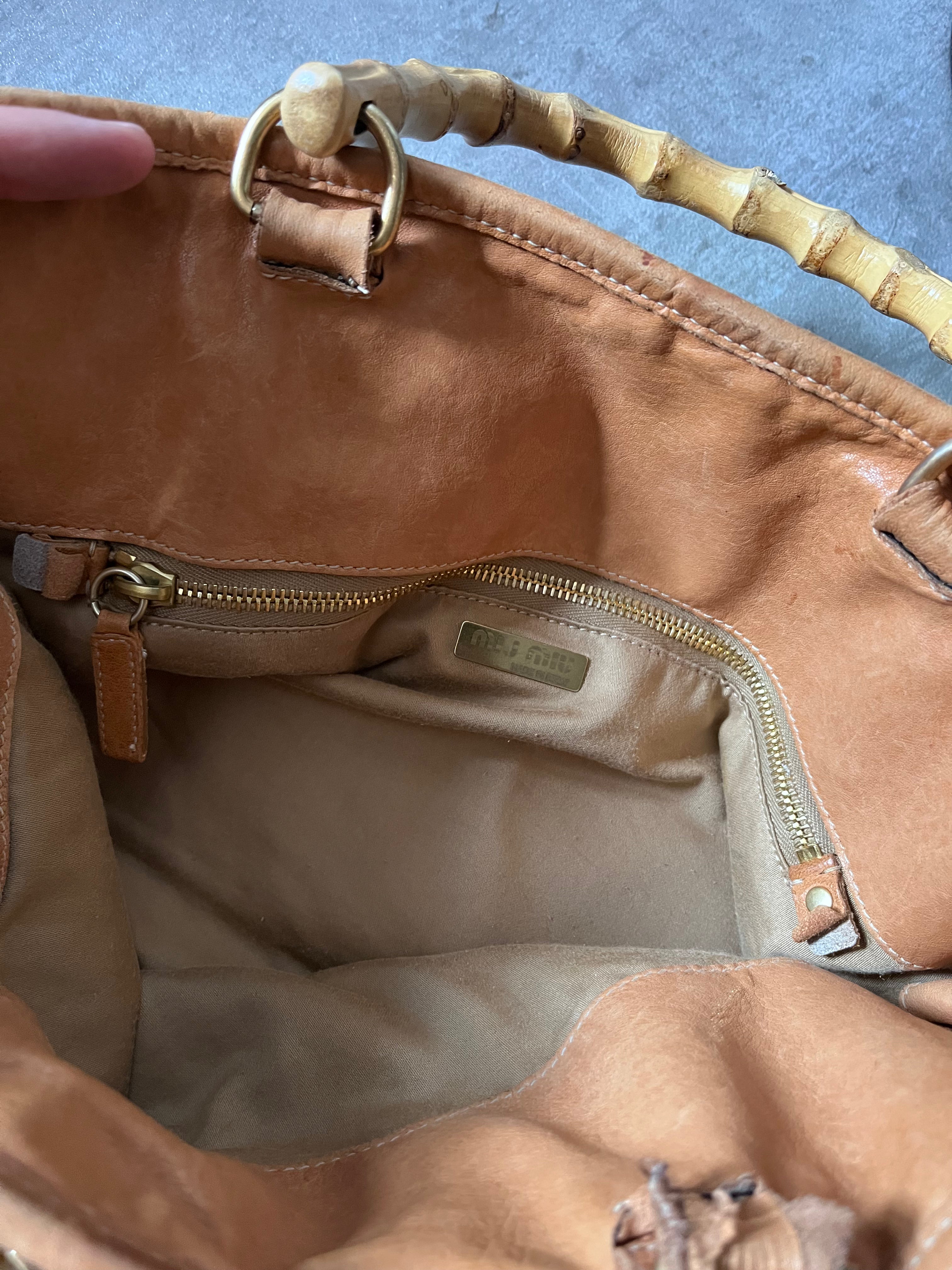 90s Miu Miu Leather Bamboo Handbag Camel Brown