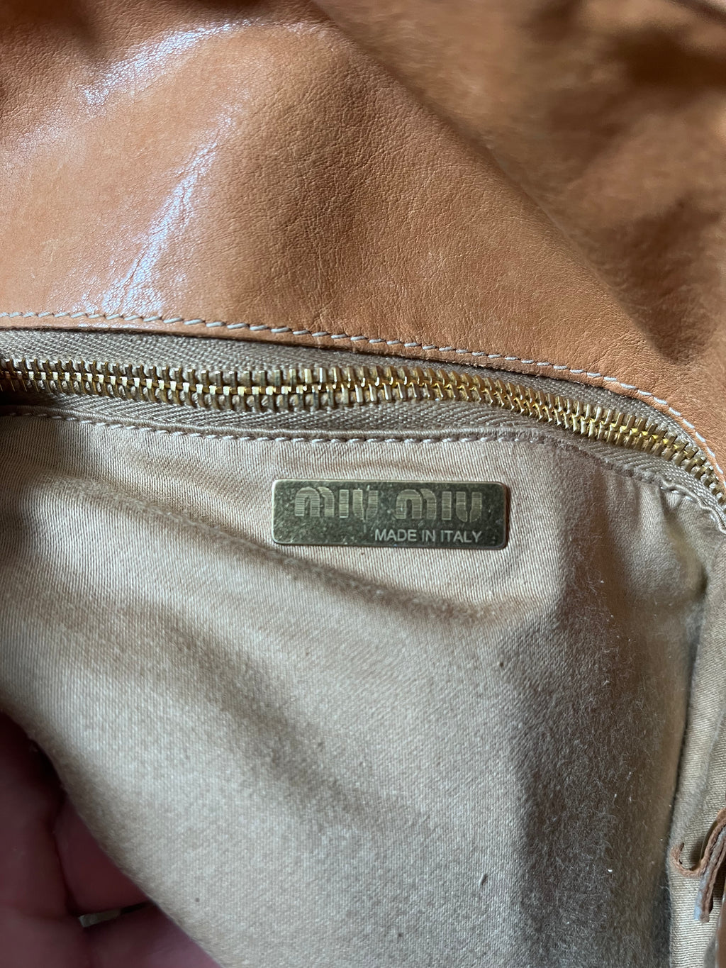 90s Miu Miu Leather Bamboo Handbag Camel Brown