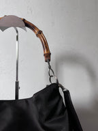 Gucci Vintage Nylon Bamboo Shoulder Bag Black / Chocolate