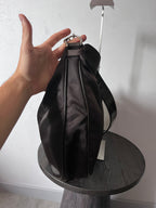 Gucci Vintage Nylon Bamboo Shoulder Bag Black / Chocolate