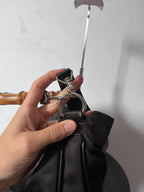 Gucci Vintage Nylon Bamboo Shoulder Bag Black / Chocolate