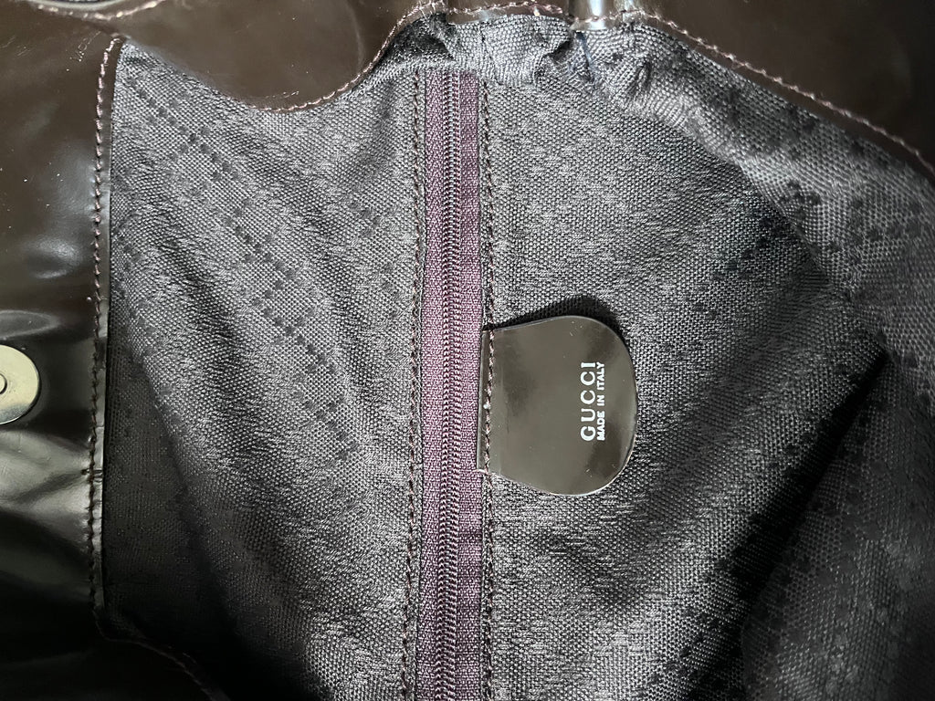 Gucci Vintage Nylon Bamboo Shoulder Bag Black / Chocolate