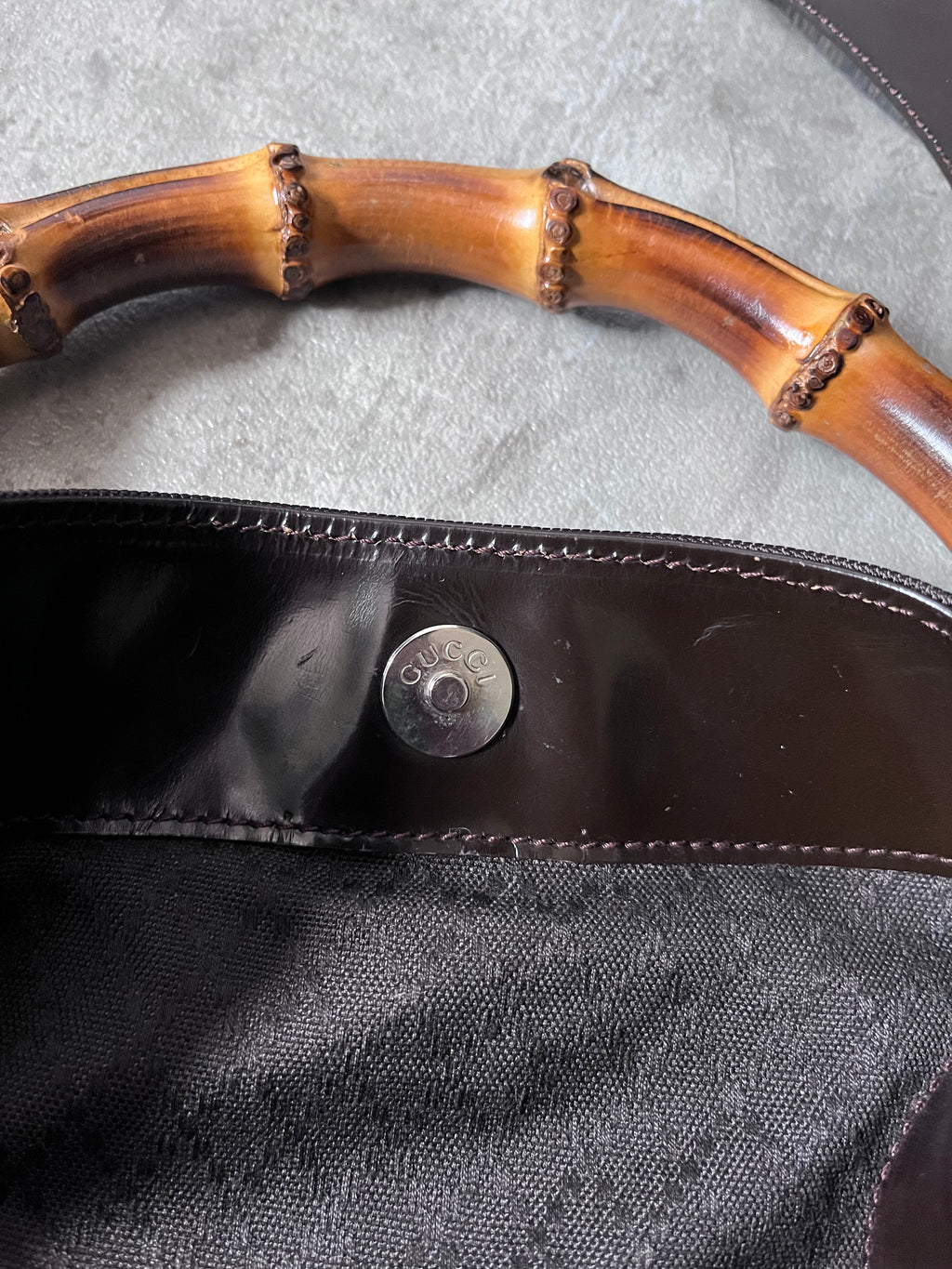 Gucci Vintage Nylon Bamboo Shoulder Bag Black / Chocolate