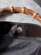Gucci Vintage Nylon Bamboo Shoulder Bag Black / Chocolate