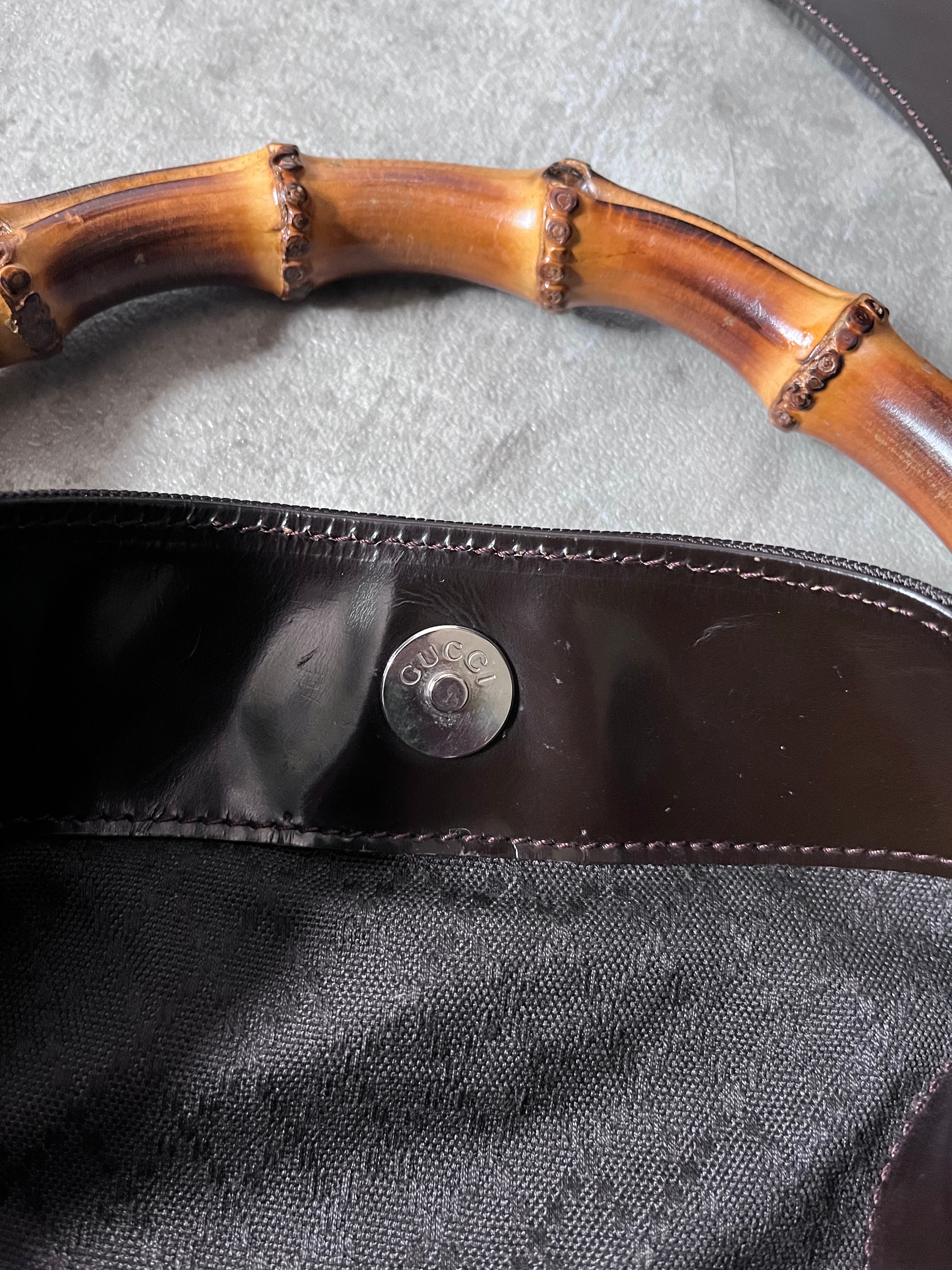 Gucci Vintage Nylon Bamboo Shoulder Bag Black / Chocolate