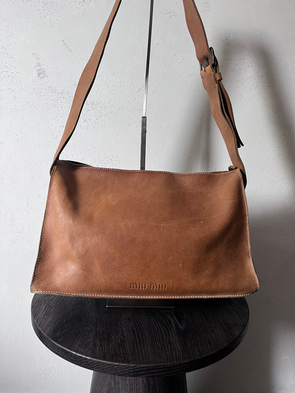 90s Miu Miu Vintage Cargo Suede Leather Shoulder Bag Brown