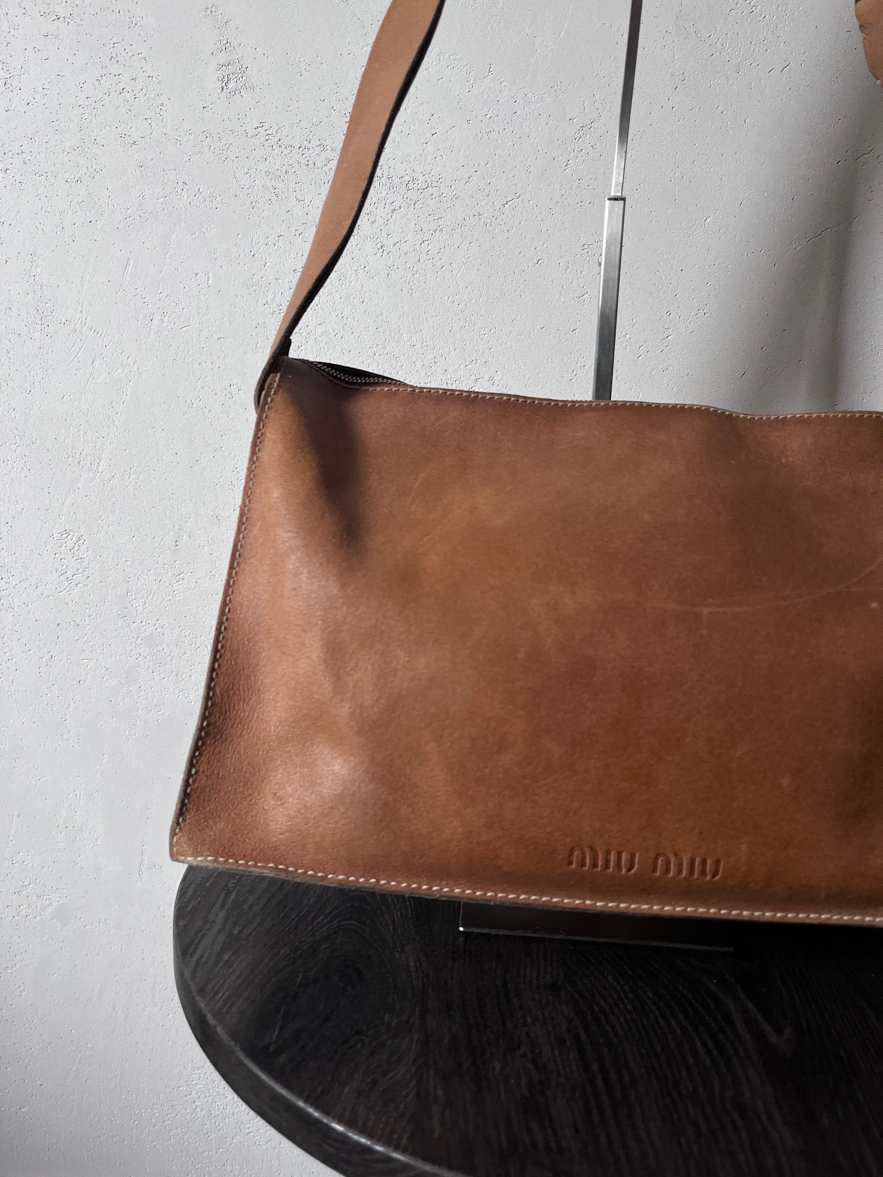 90s Miu Miu Vintage Cargo Suede Leather Shoulder Bag Brown