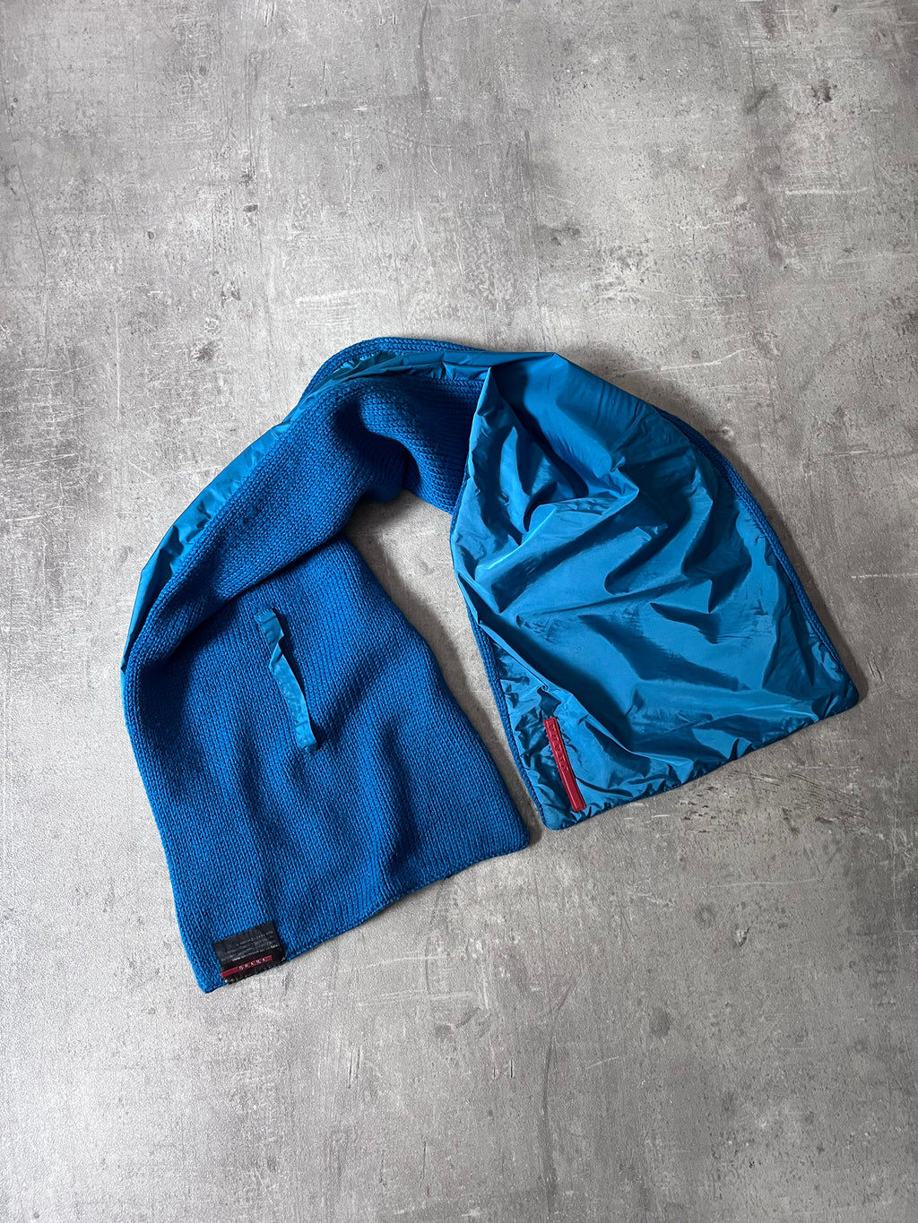 2000s Prada Wool Nylon Sport Scarf Blue
