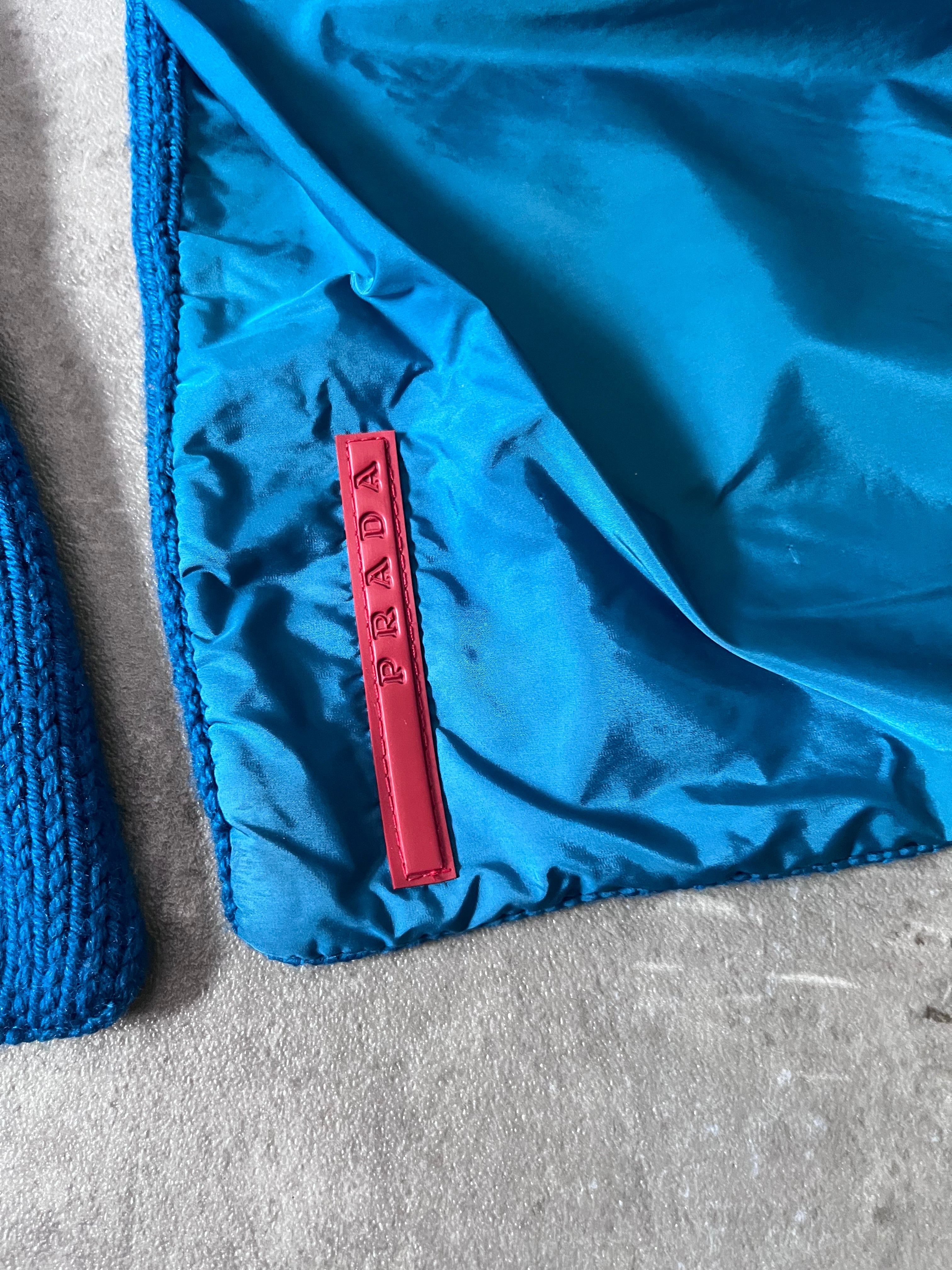 2000s Prada Wool Nylon Sport Scarf Blue
