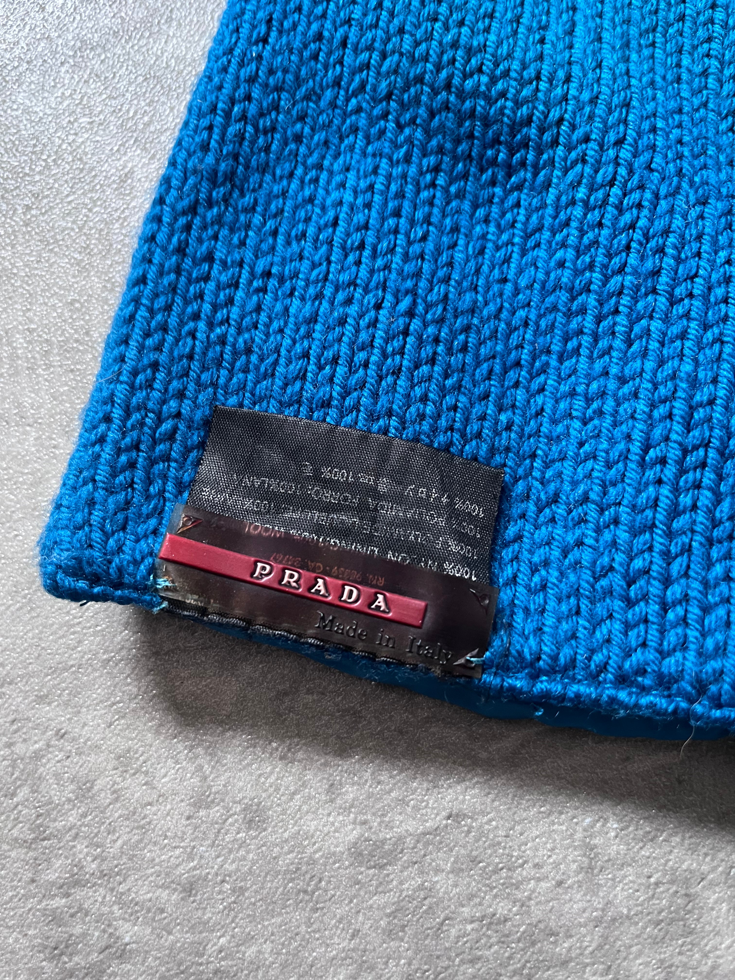 2000s Prada Wool Nylon Sport Scarf Blue