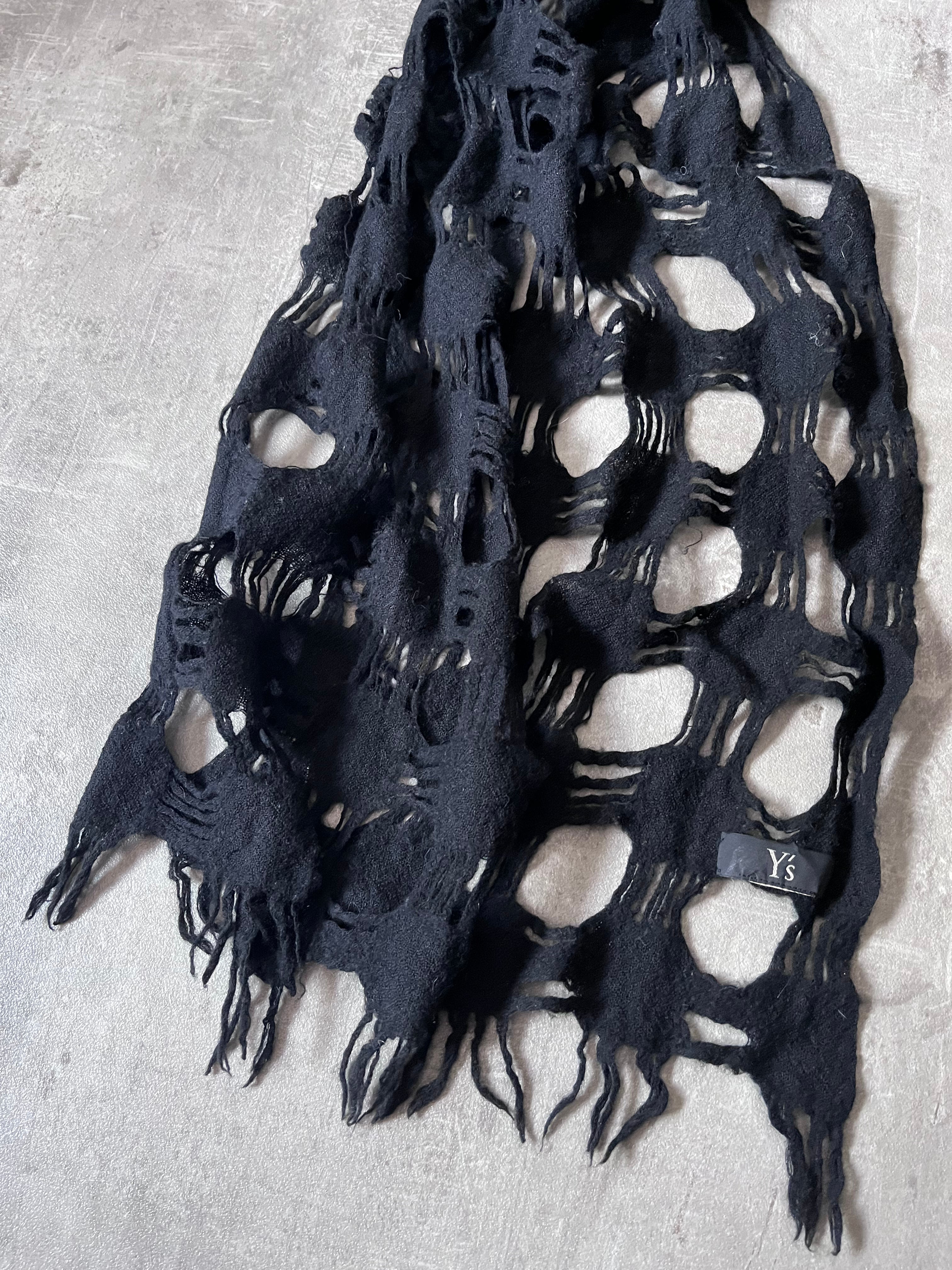 Yohji Yamamoto Y's Wool Hole Pattern Scarf Black