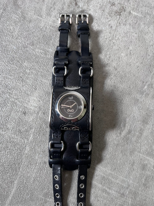 2000s Dolce & Gabbana Bay Star Leather Watch Black