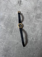 Gucci Vintage 3000L Gold Plated Leather Strap Watch Black Gold