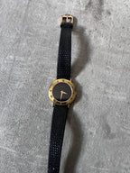 Gucci Vintage 3000L Gold Plated Leather Strap Watch Black Gold