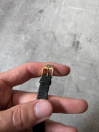 Gucci Vintage 3000L Gold Plated Leather Strap Watch Black Gold
