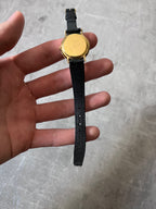 Gucci Vintage 3000L Gold Plated Leather Strap Watch Black Gold