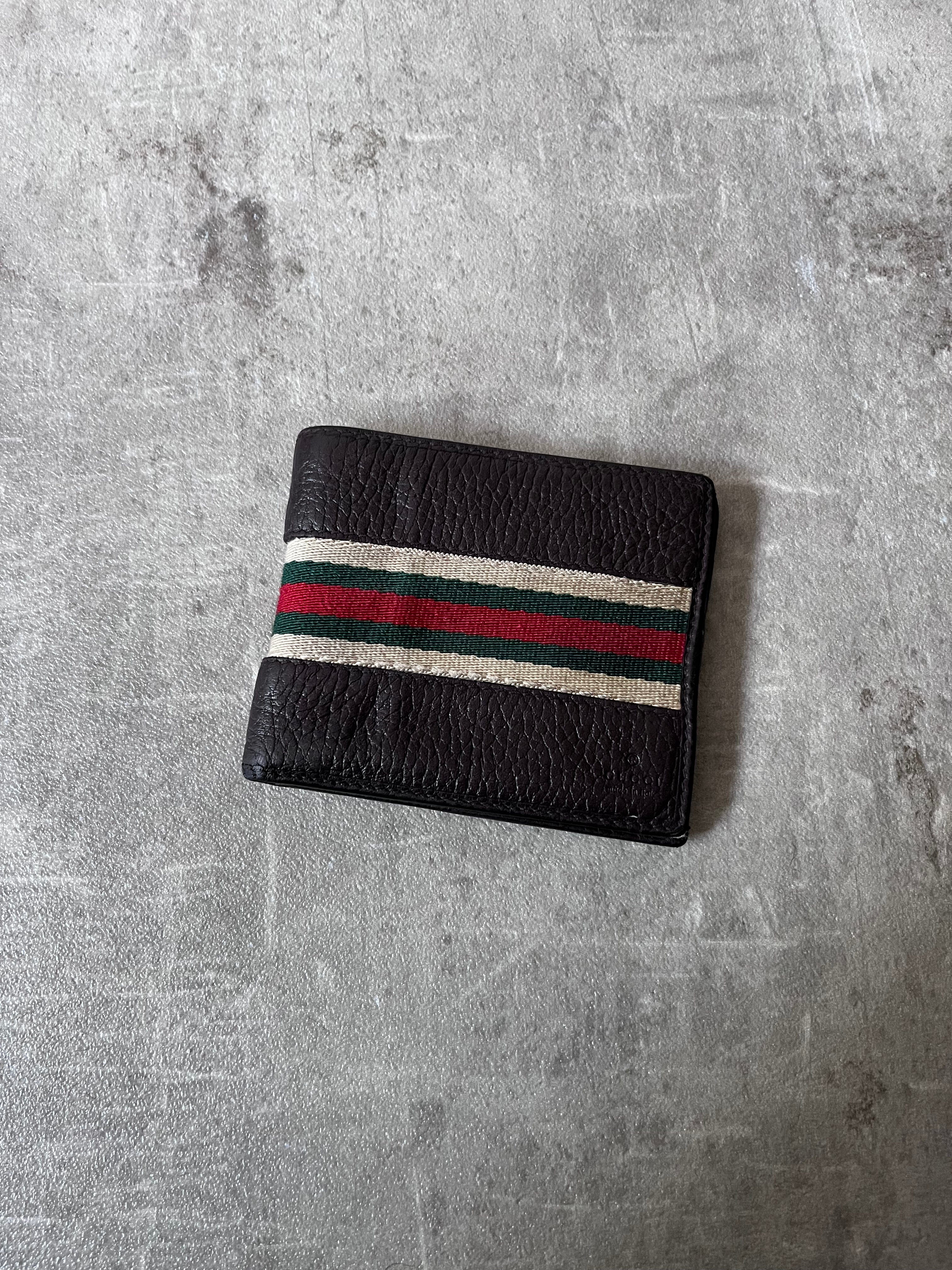 Gucci Vintage Striped Leather Wallet Brown