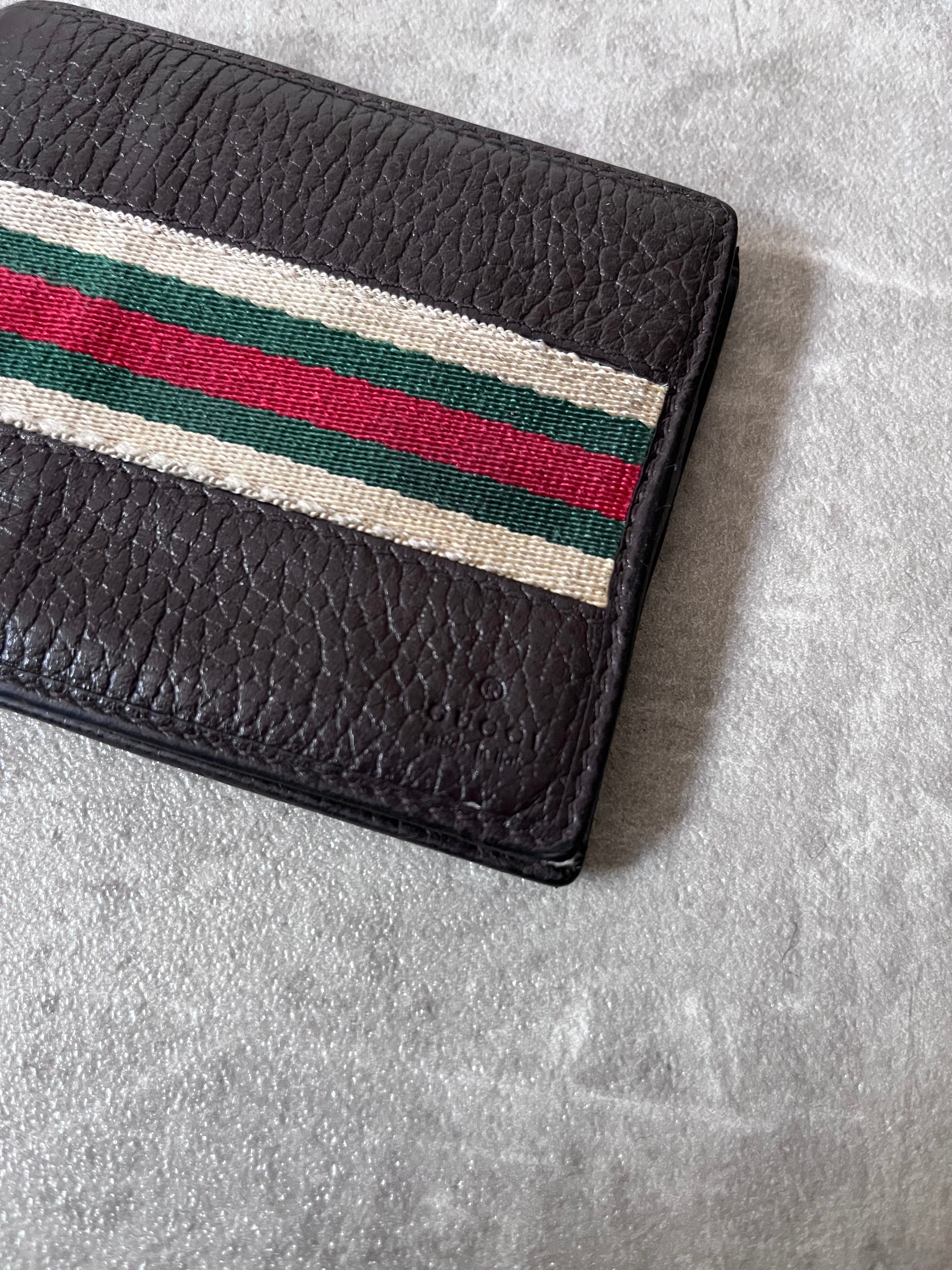 Gucci Vintage Striped Leather Wallet Brown