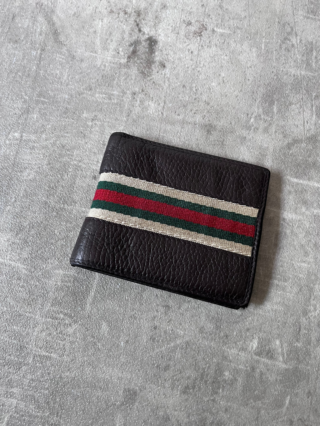 Gucci Vintage Striped Leather Wallet Brown