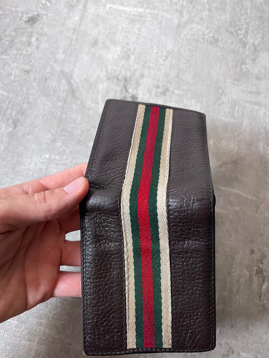 Gucci Vintage Striped Leather Wallet Brown