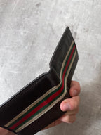 Gucci Vintage Striped Leather Wallet Brown