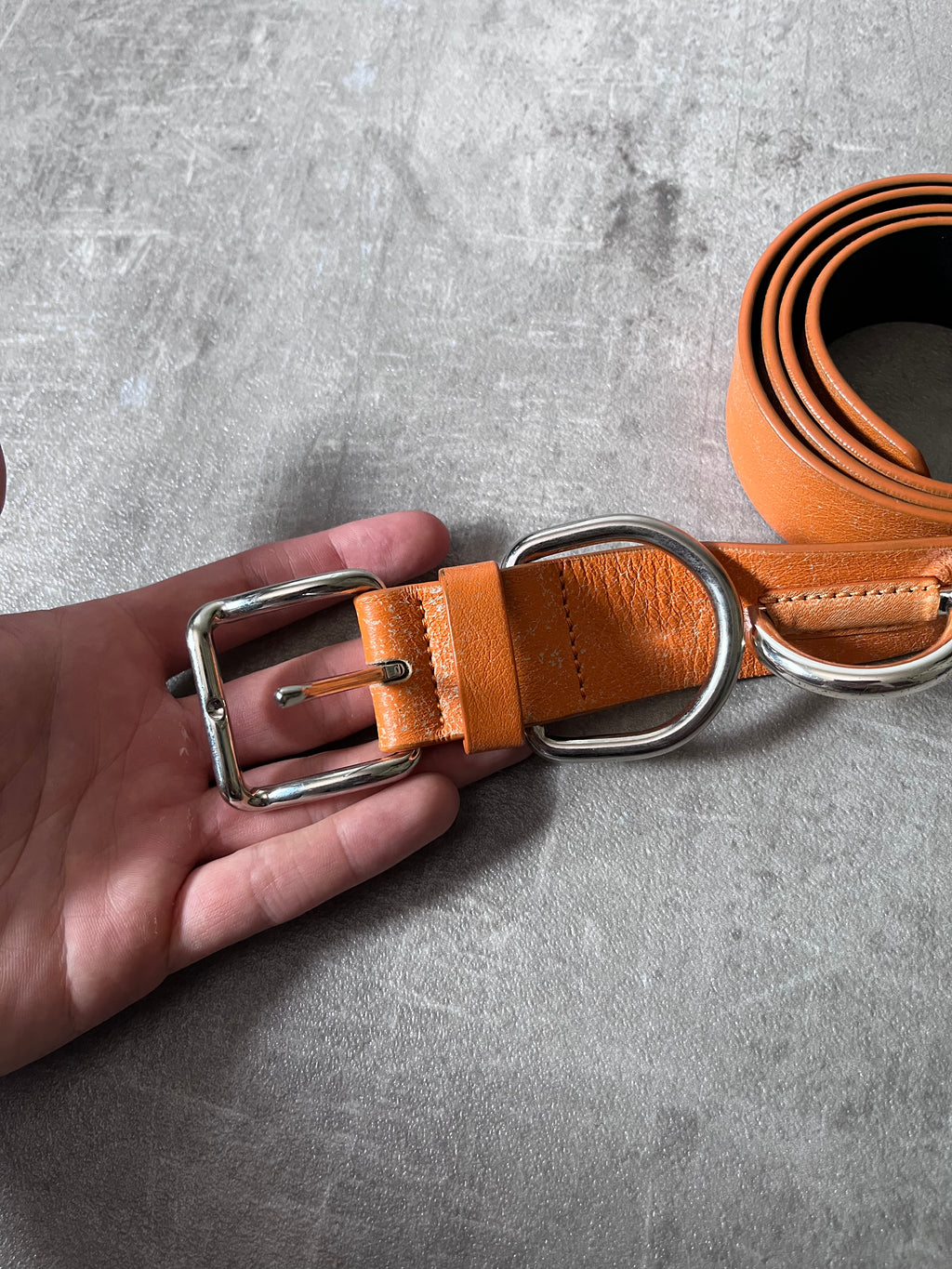 Acne Studios Cracking Leather Belt Orange