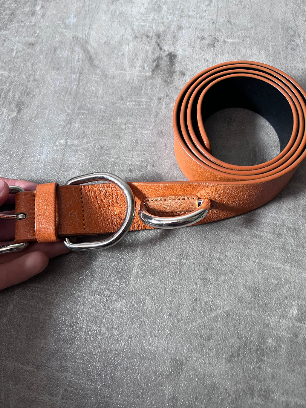 Acne Studios Cracking Leather Belt Orange