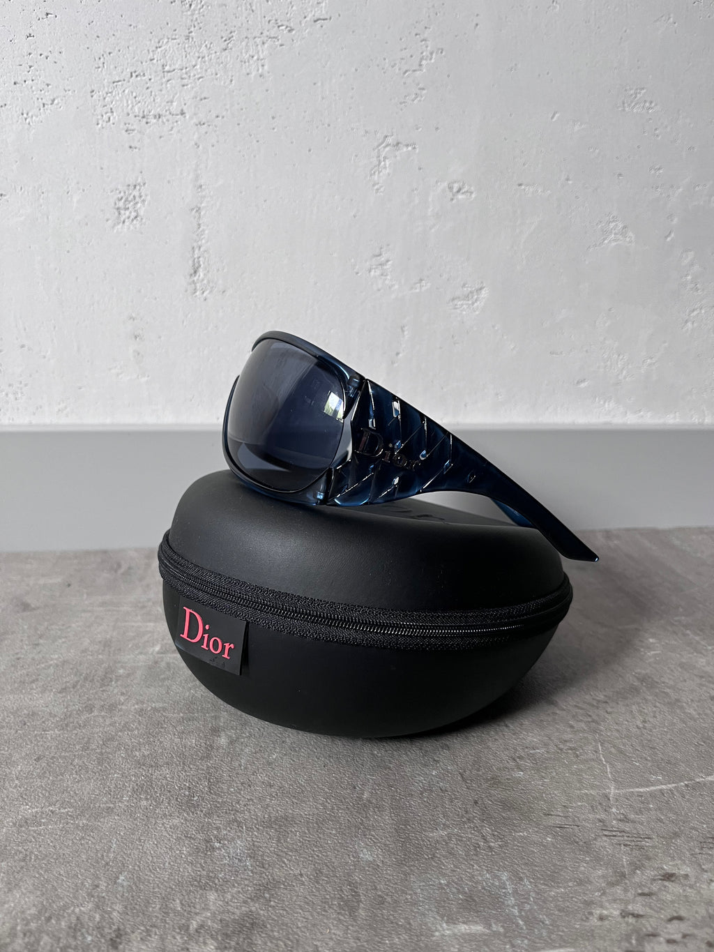Dior Logo Ribbon Oversized Sunglasses Navy Blue