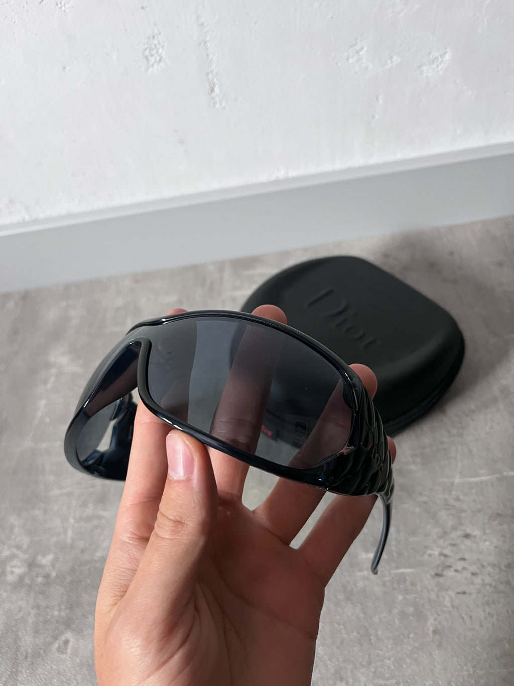 Dior Logo Ribbon Oversized Sunglasses Navy Blue