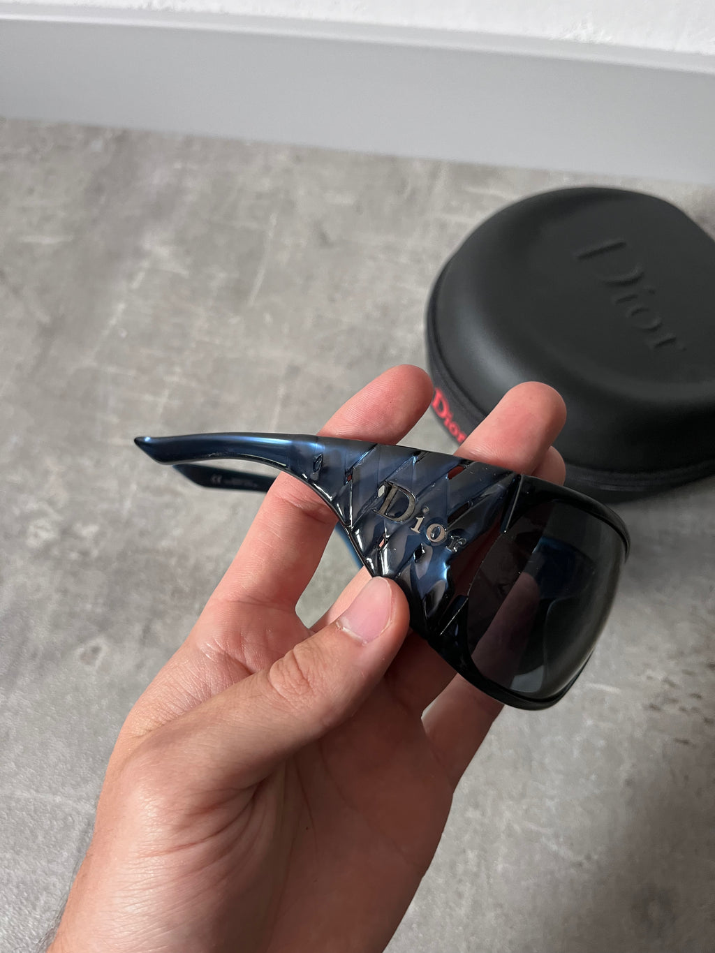 Dior Logo Ribbon Oversized Sunglasses Navy Blue