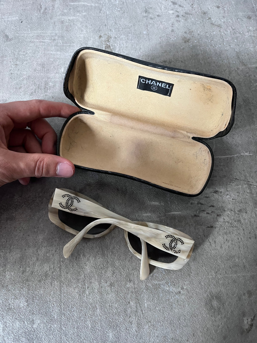 2000s Chanel Marble CC Logo Sunglasses Beige