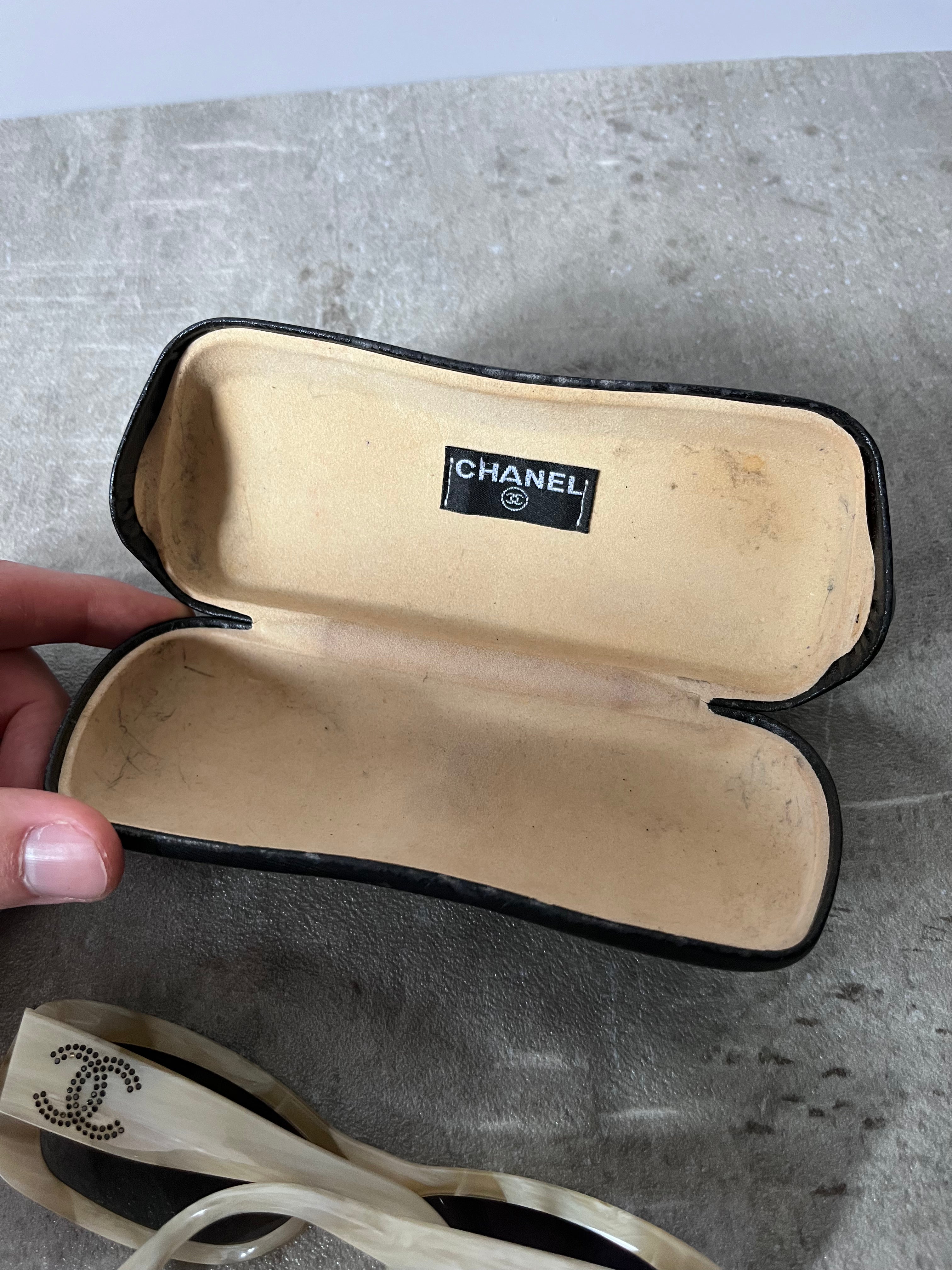 2000s Chanel Marble CC Logo Sunglasses Beige