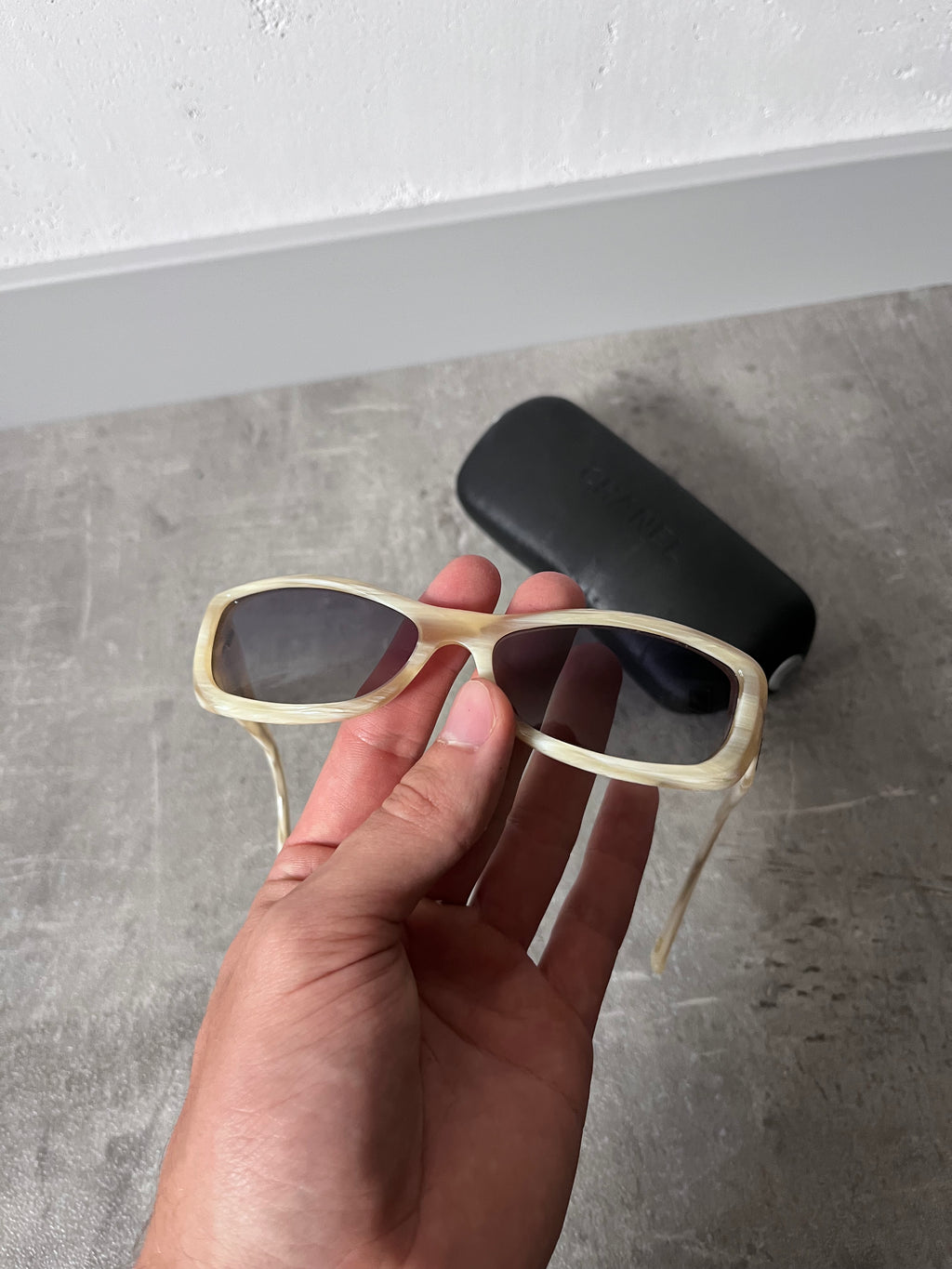 2000s Chanel Marble CC Logo Sunglasses Beige
